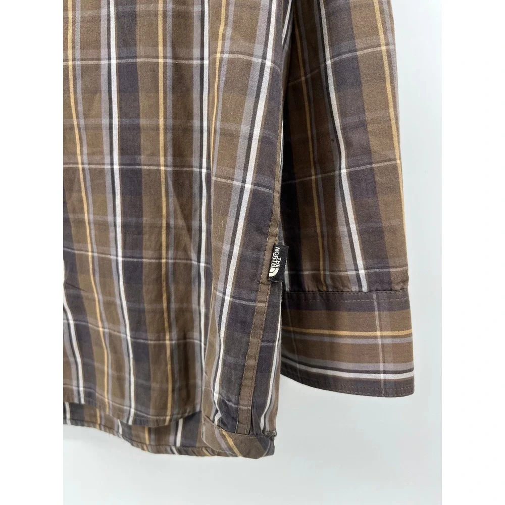 The‎ North Face Mens Plaid Long Sleeve Button Down Shirt Brown Tan Grey Medium